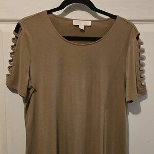 Michael Kors Tan Blouse Cage Shoulder Size Large